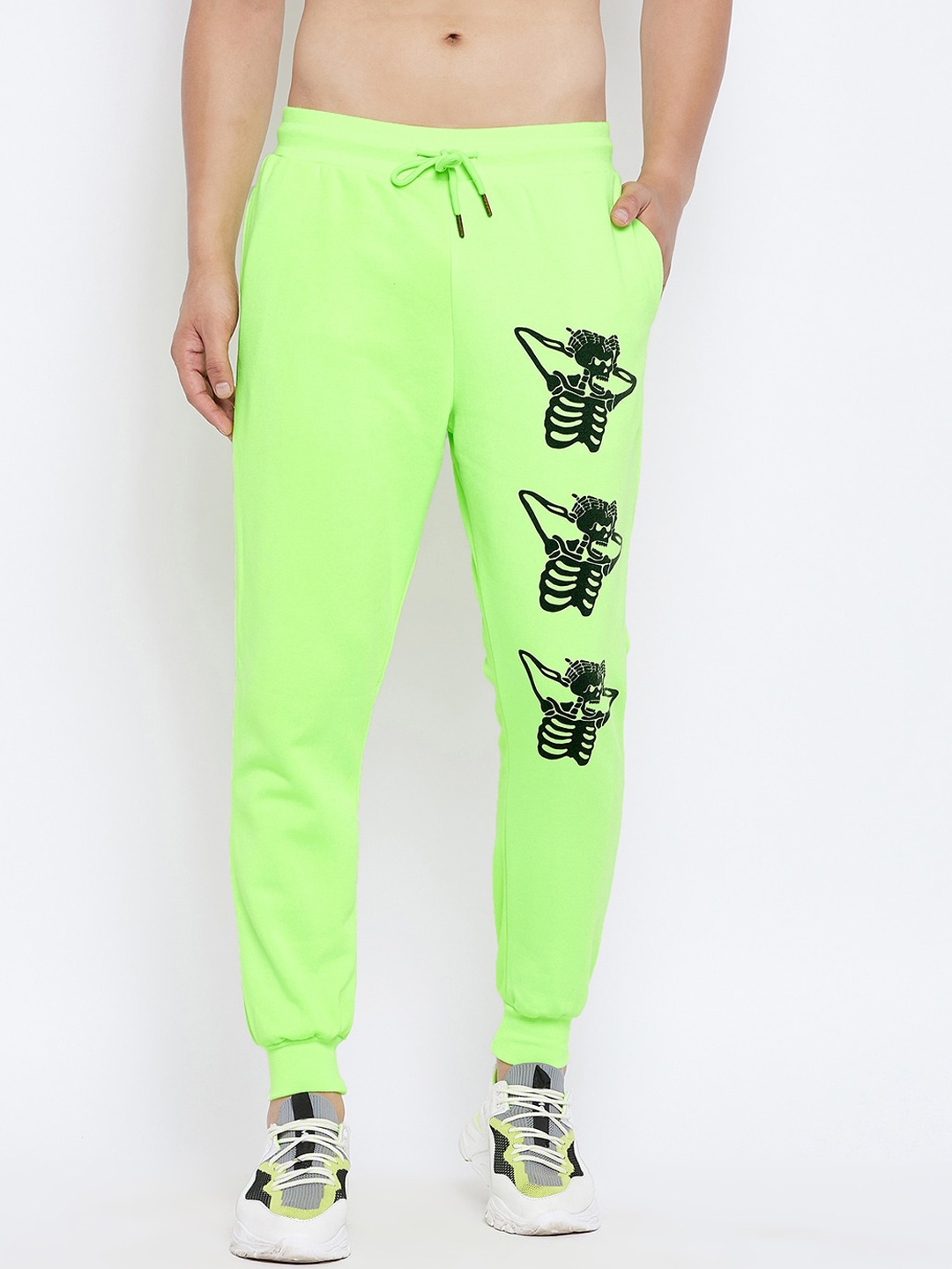

FUGAZEE Neon Green Skeleton Print Oversized Sweatpants, Fluorescent green