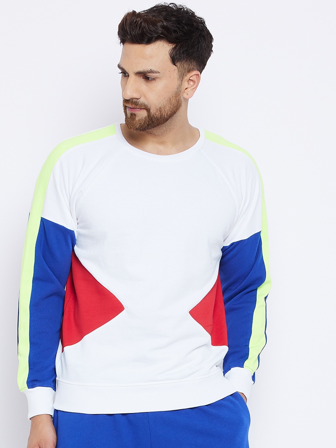 

FUGAZEE Men White Colourblocked Pure Cotton Sweatshirt