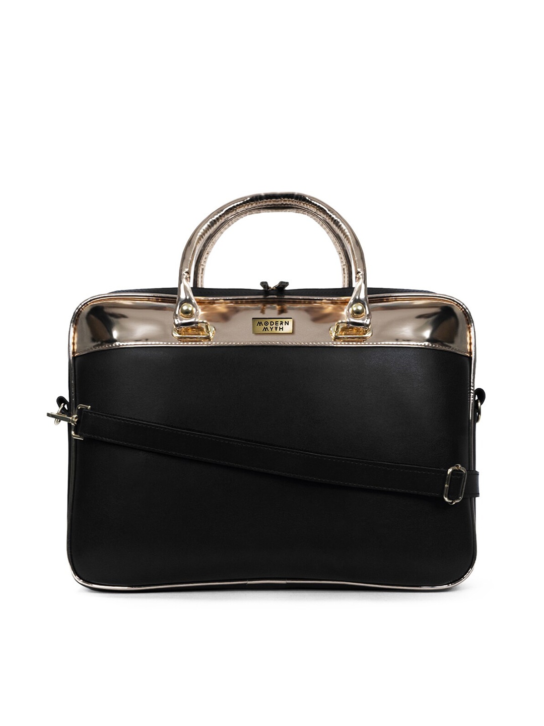 

MODERN MYTH Women Black & Gunmetal-Toned Colourblocked PU Laptop Sleeve