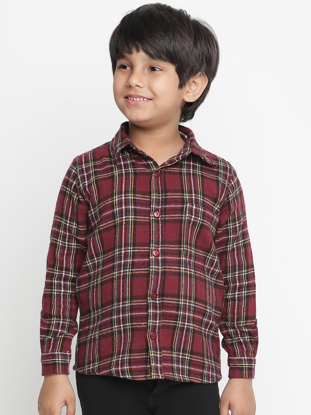 

Oxolloxo Boys Maroon Tartan Checks Opaque Checked Casual Shirt