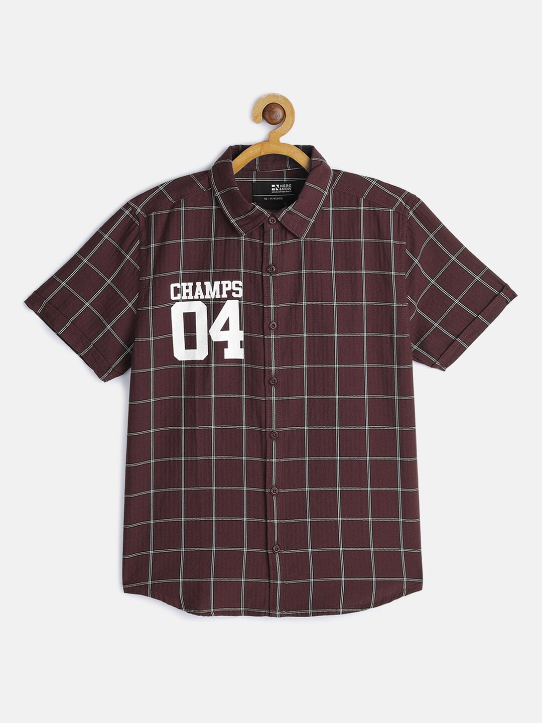 

HERE&NOW Boys Maroon Checked Pure Cotton Casual Shirt