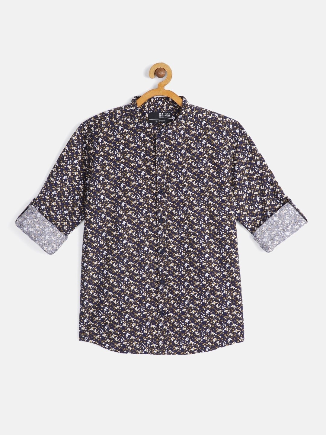 

HERE&NOW Boys Navy Blue & Yellow Floral Printed Pure Cotton Casual Shirt