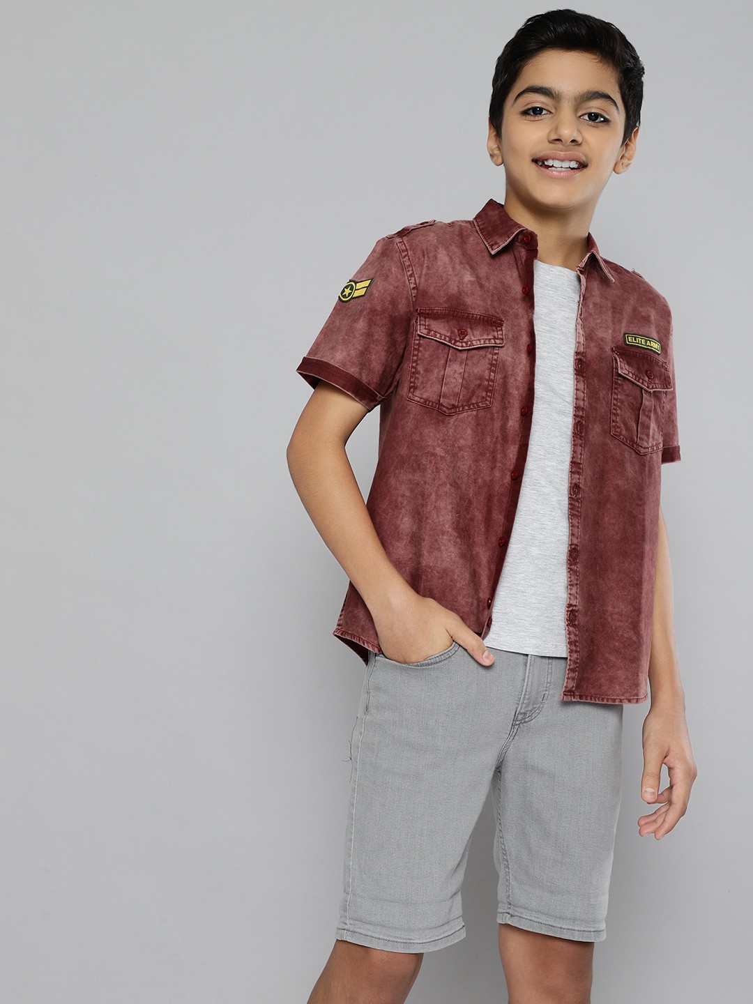 

HERE&NOW Boys Maroon Cotton Pocket Detail Casual Shirt
