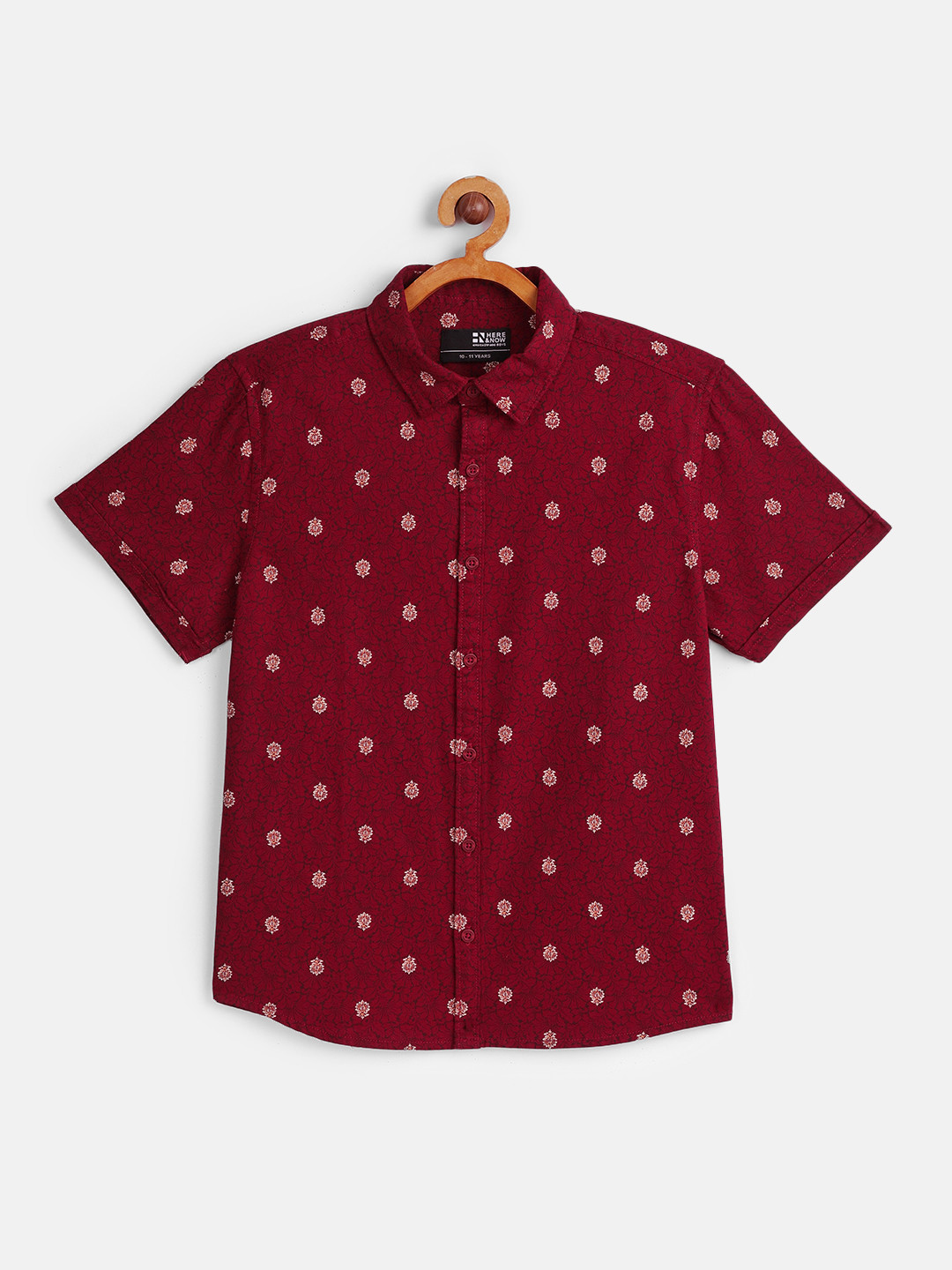 

HERE&NOW Boys Maroon Pure Cotton Floral Printed Casual Shirt