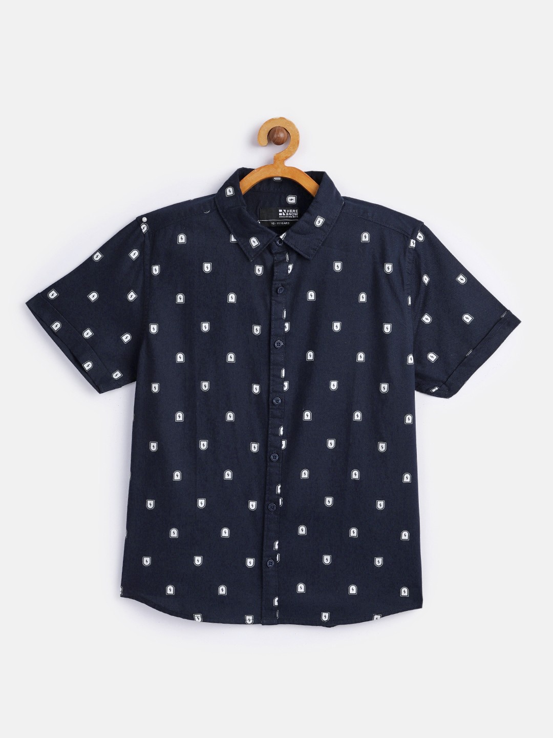 

HERE&NOW Boys Navy Blue Cotton Printed Casual Shirt