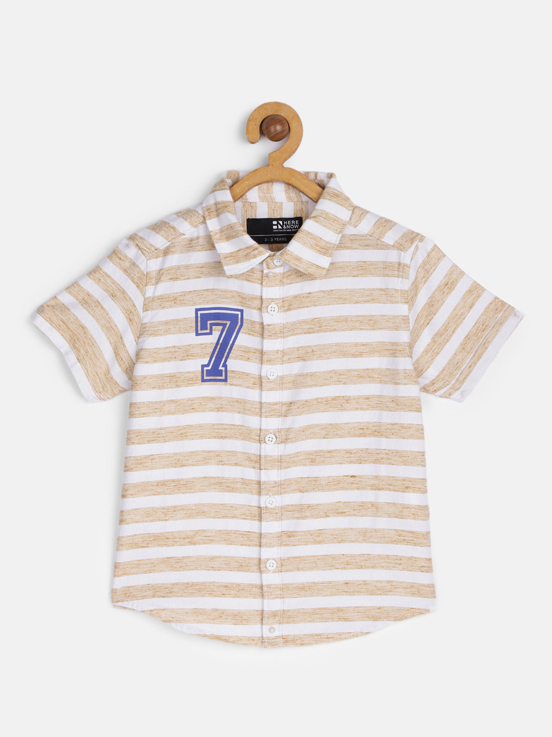 

HERE&NOW Boys Brown & White Striped Pure Cotton Casual Shirt