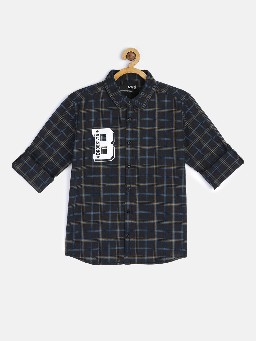 

HERE&NOW Boys Black Regular Fit Grid Tattersall Checks Opaque Checked Casual Shirt