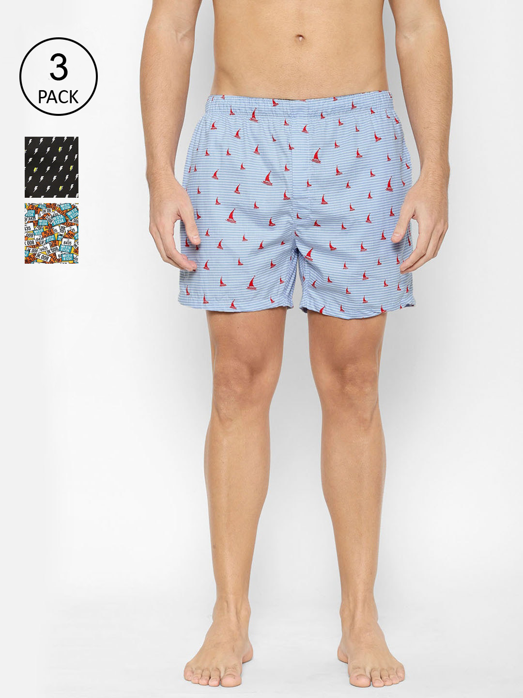 

XYXX Men Pack of 3 Printed Pure Cotton Boxers XYBOX3PCKN102_, Blue