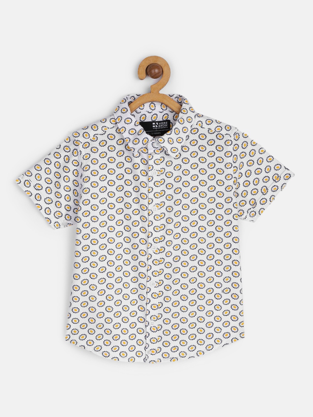 

HERE&NOW Boys White Printed Pure Cotton Casual Shirt