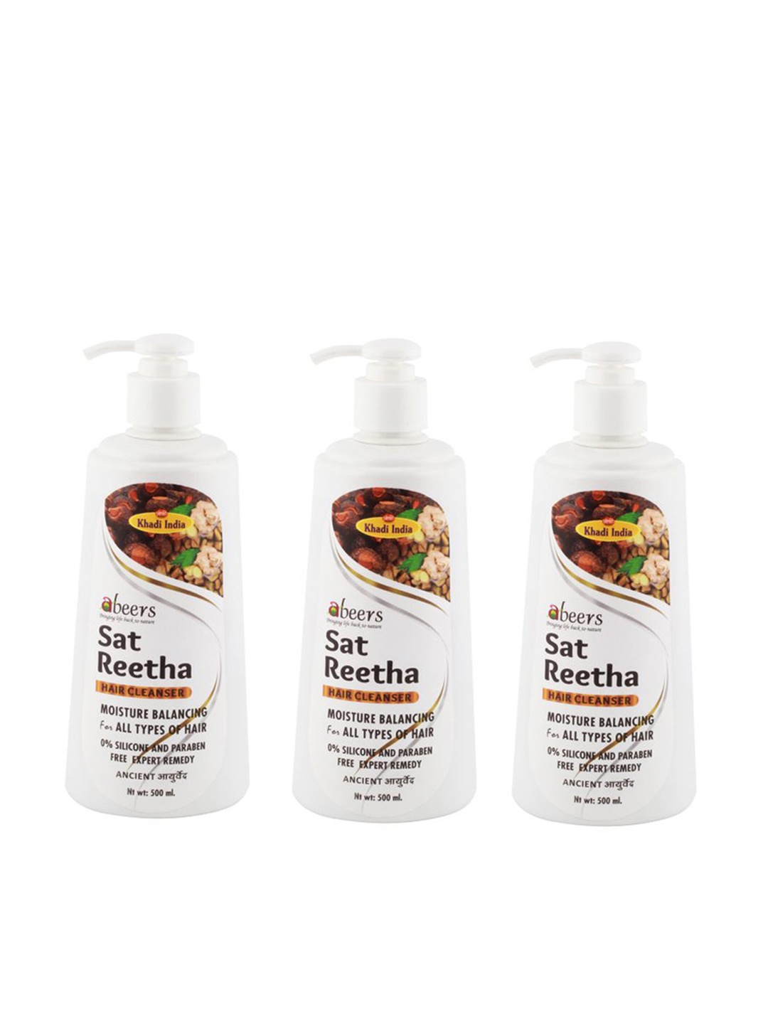 

abeers White Pack of 3 Ancient Sat Reetha Hair Cleanser 500 Ml