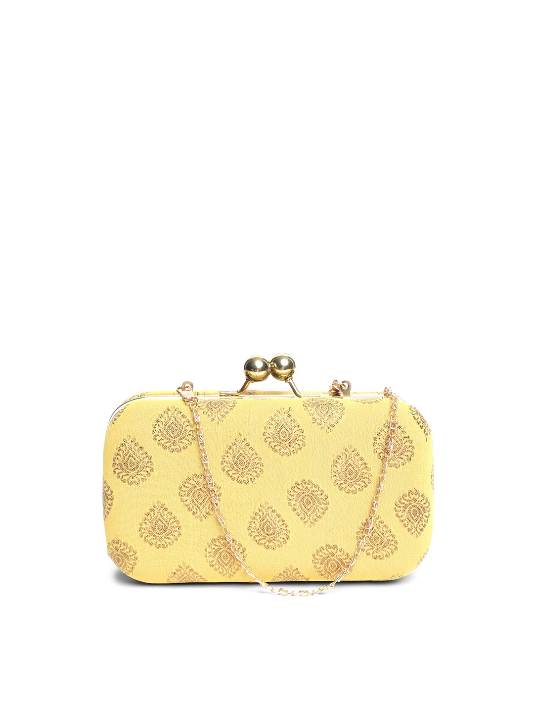 

TRINK Yellow & Gold-Toned Textured Box Clutch