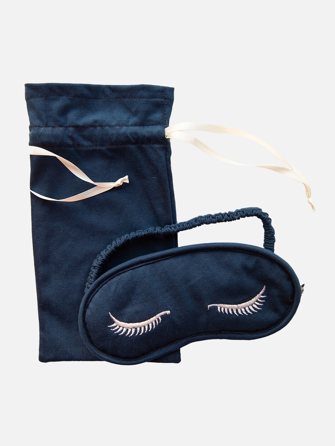 

Nite Flite Navy Blue Printed Pure Cotton Handcrafted Eye Mask With Pouch