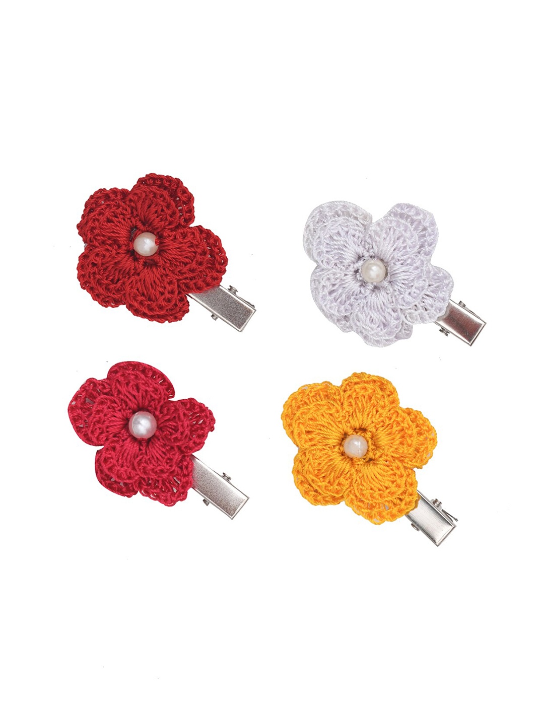 

FUNKRAFTS Girls Set of 4 Red & White Crochet Alligator Hair Clip