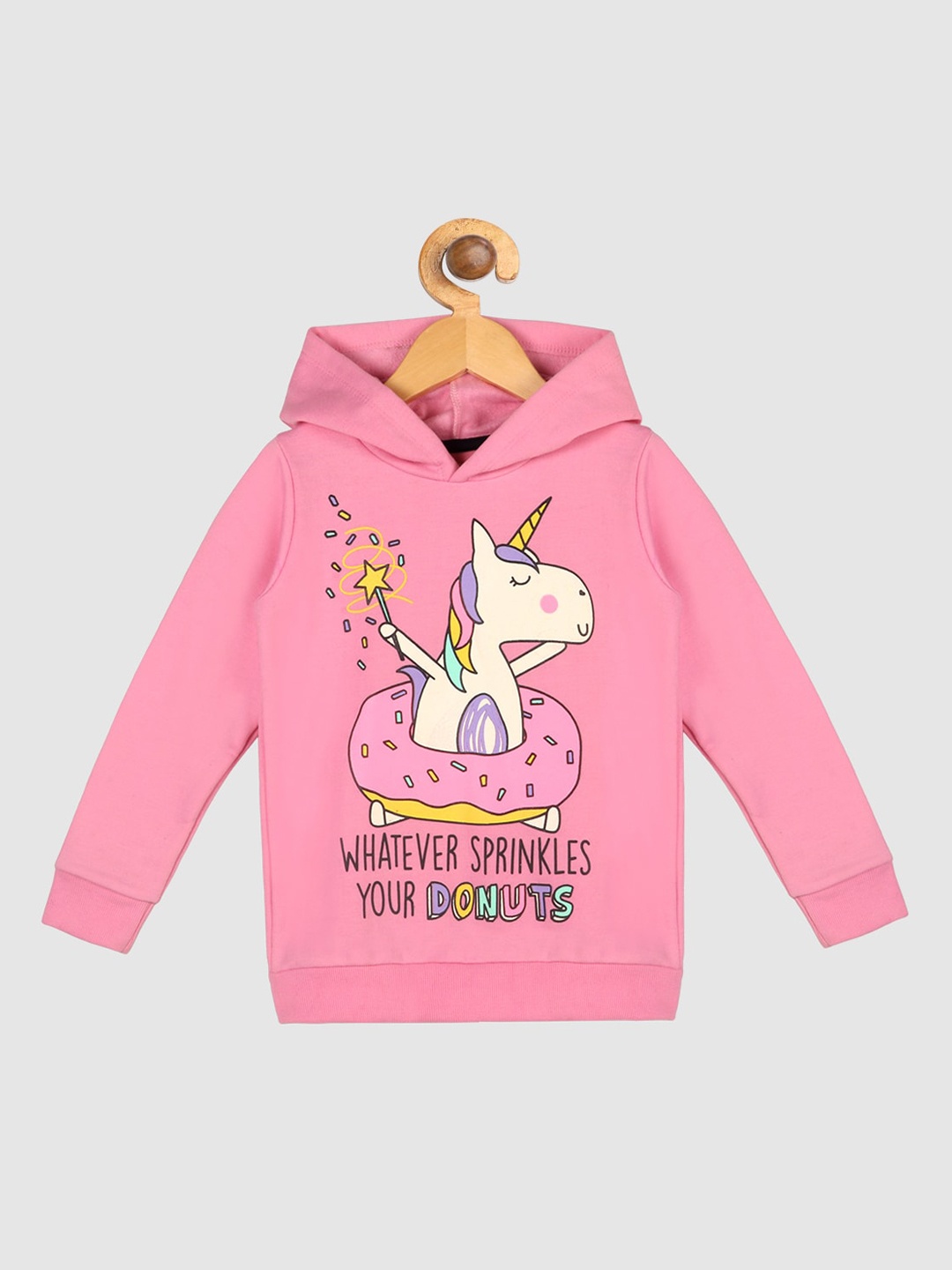 

Lazy Shark Girls Pink Printed Hooded Sweatshirt