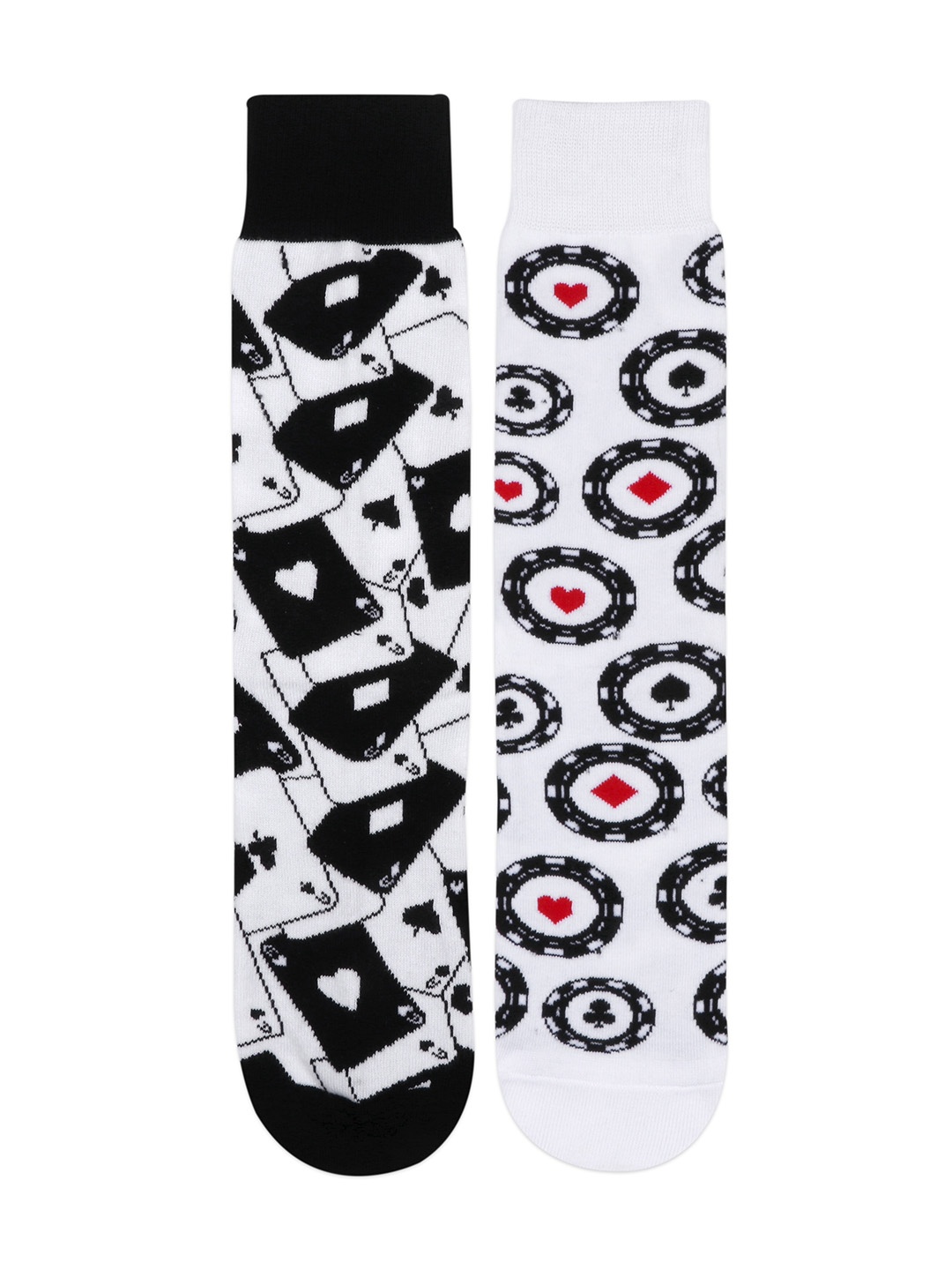 

Balenzia Men Pack Of 2 Black & White Poker Patterned Calf Length Socks