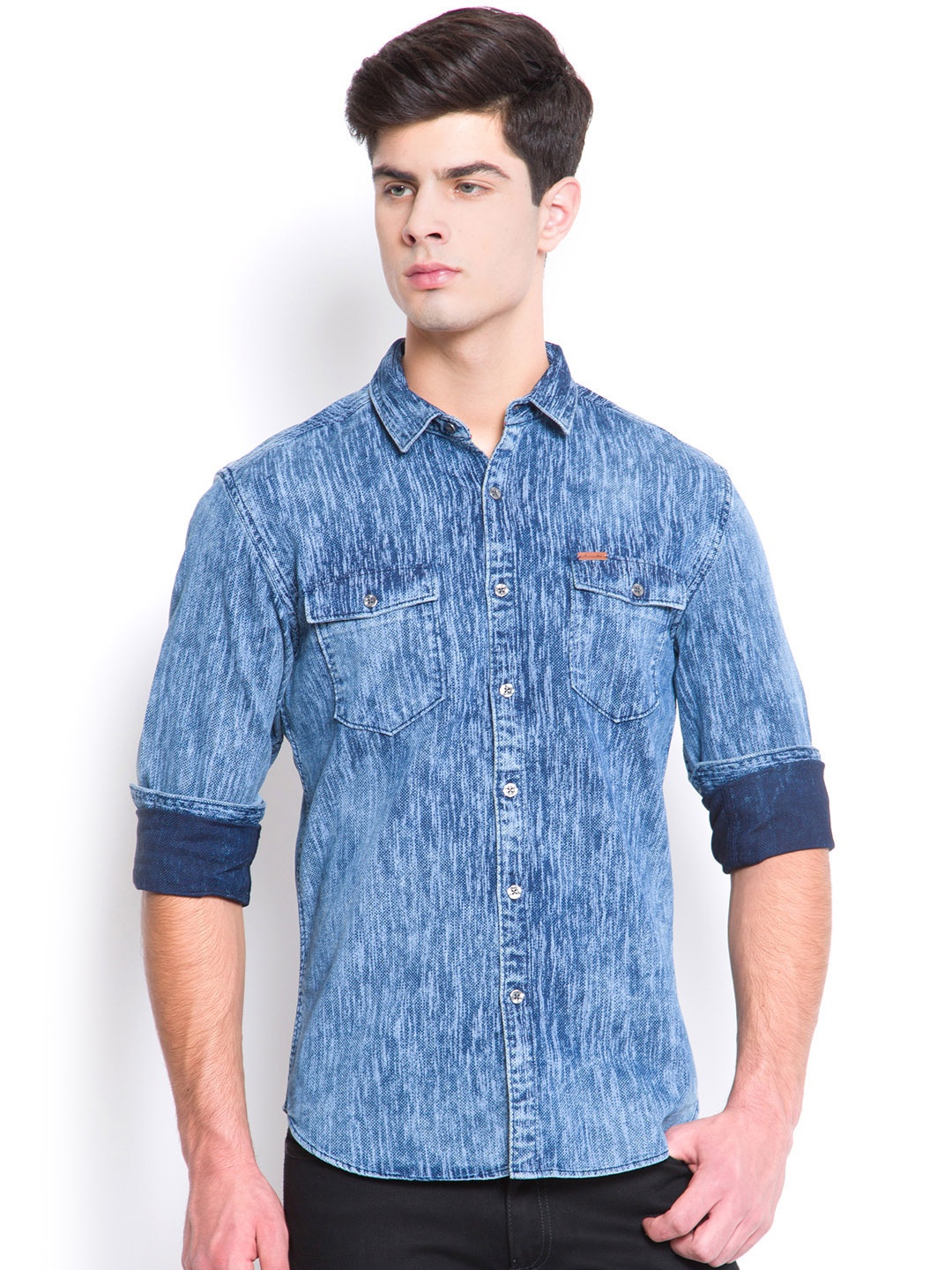 

LOCOMOTIVE Men Blue Slim Fit Washed Casual Shirt