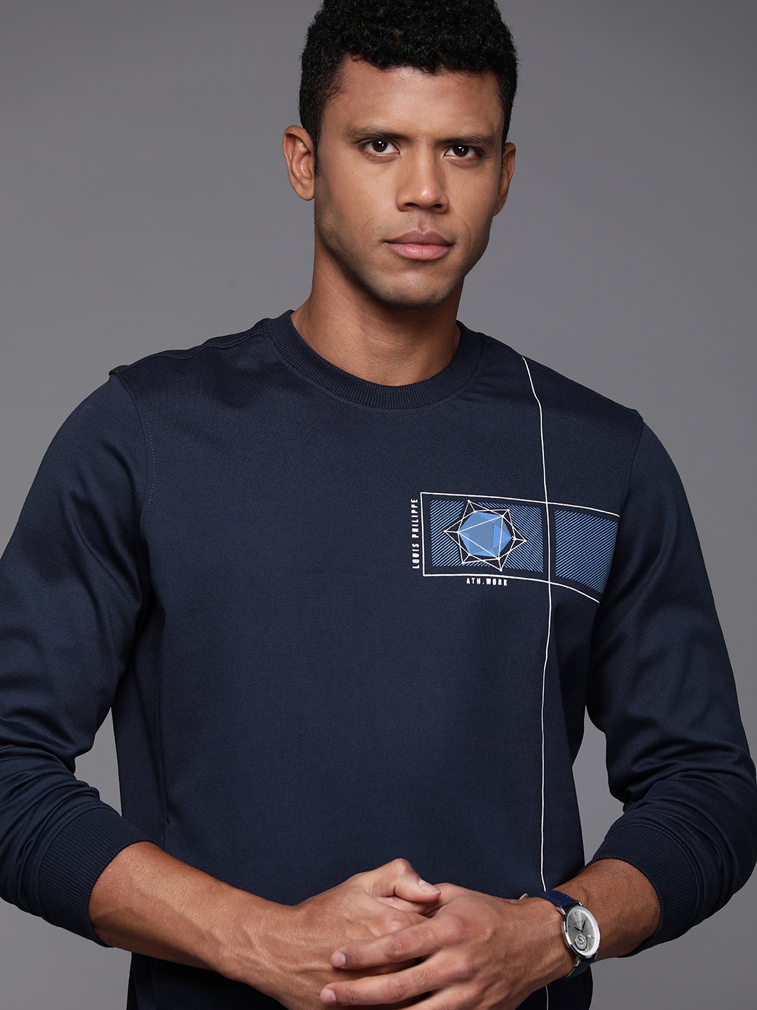 

Louis Philippe Ath.Work Printed Sweatshirt, Navy blue