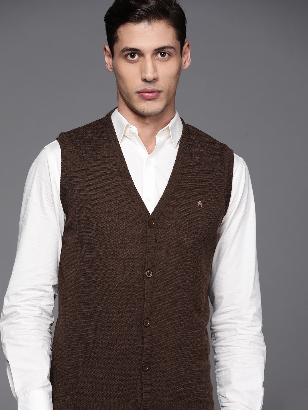 

Louis Philippe Men Brown Self Design Cardigan