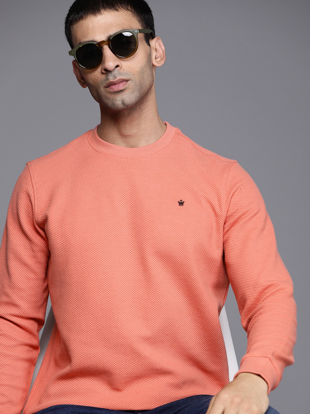 

Louis Philippe Men Coral Orange Textured Sweatshirt