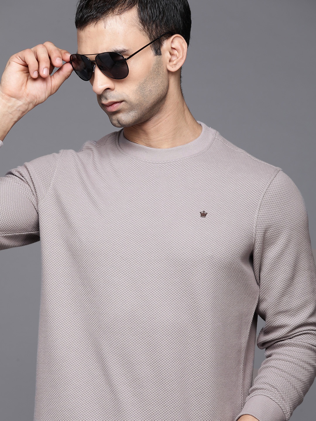 

Louis Philippe Men Grey Self-Design Sweatshirt