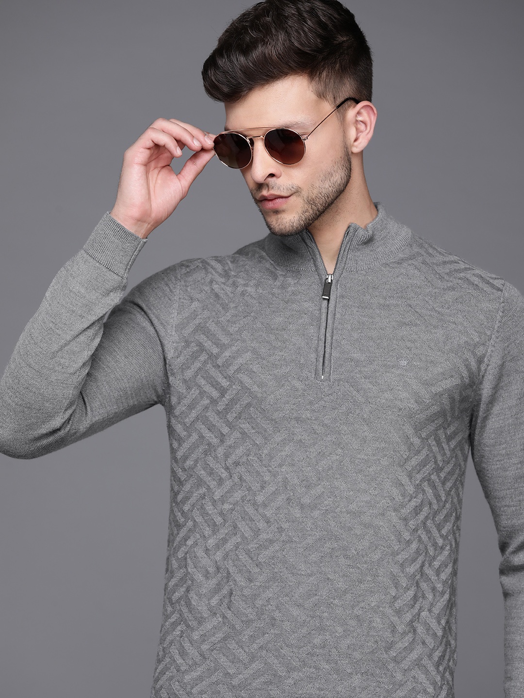 

Louis Philippe Men Grey Argyle Pullover