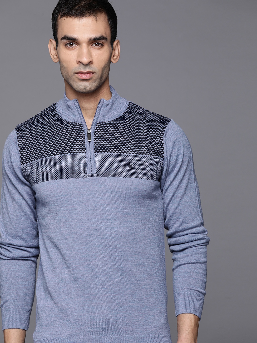 

Louis Philippe Men Blue Self-Design Pullover