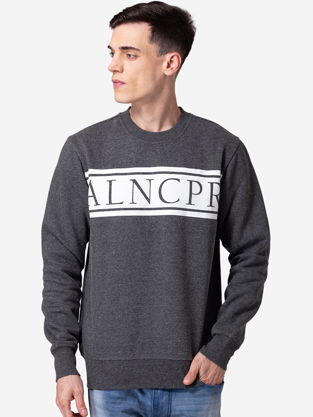 

Allen Cooper Men Grey Printed Sweatshirt