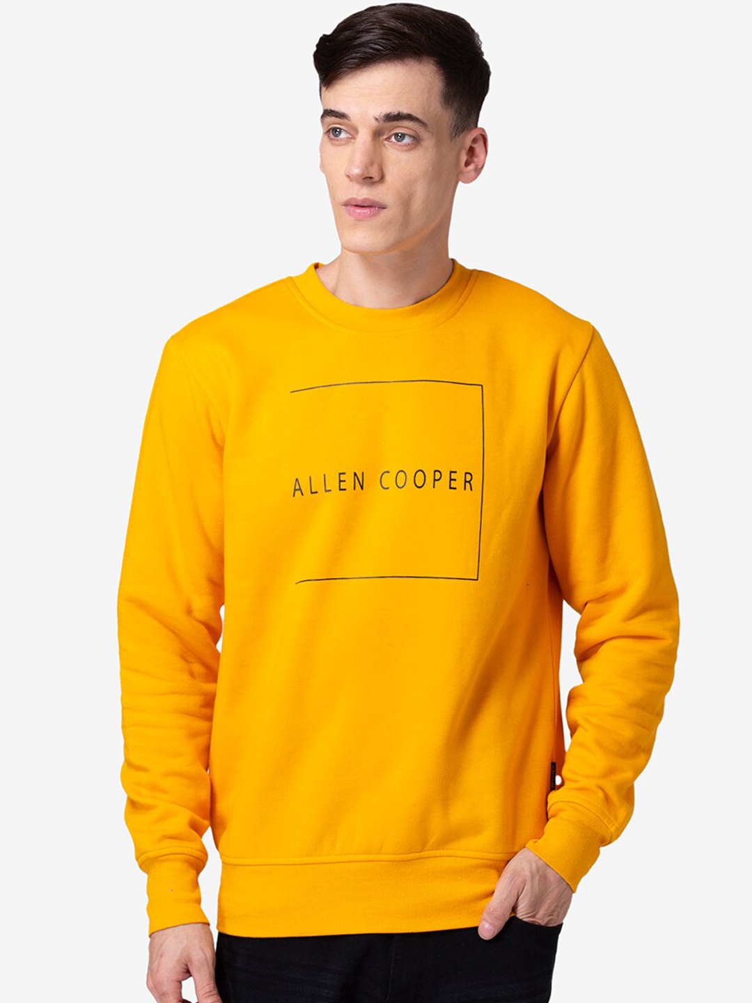 

Allen Cooper Men Mustard Printed Round Neck Sweatshirt