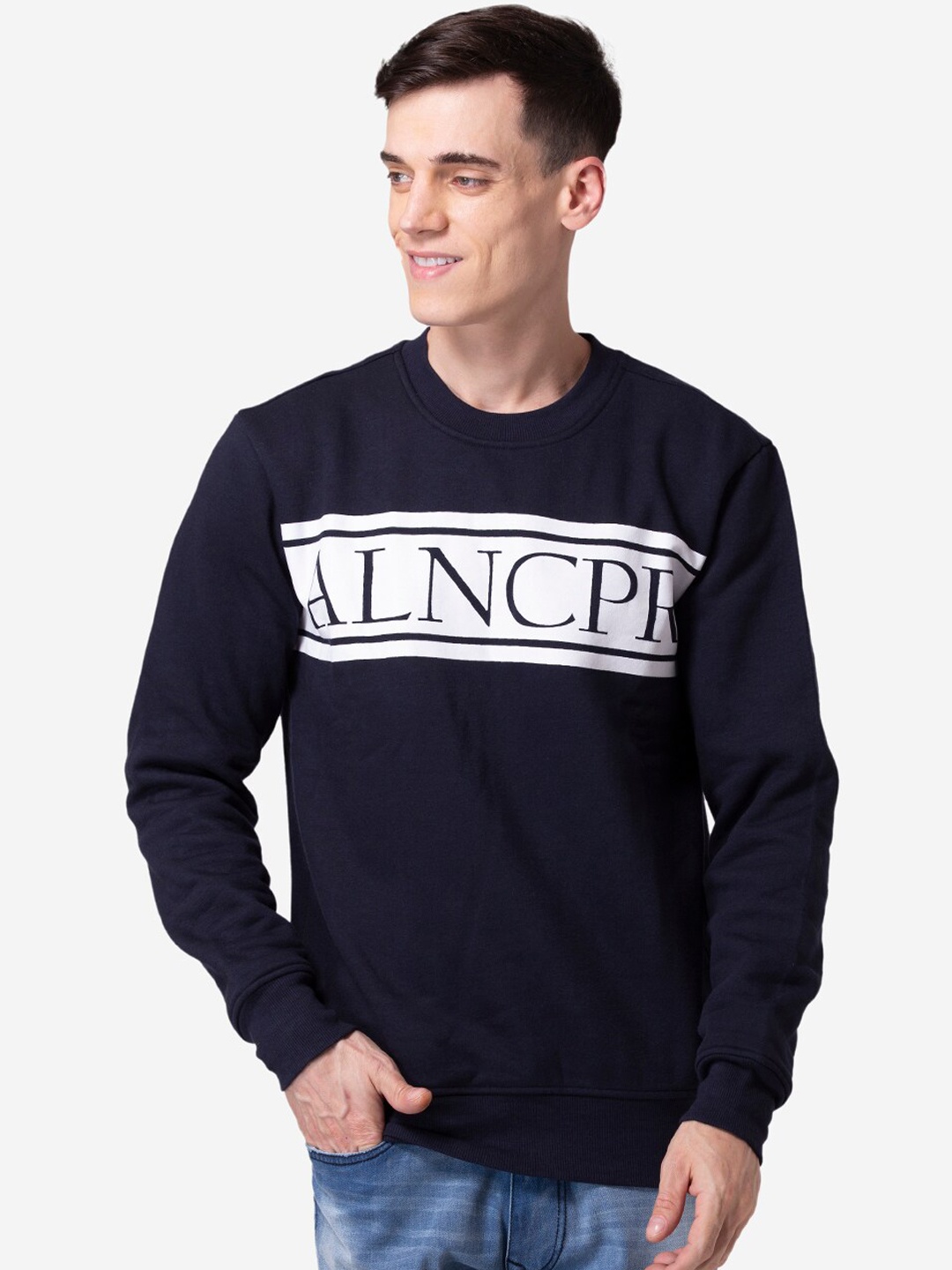 

Allen Cooper Men Navy Blue & White Printed Sweatshirt