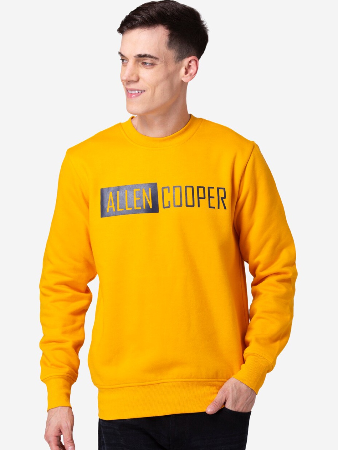 

Allen Cooper Men Orange & Grey Brand Logo Printed Cotton Sweatshirt