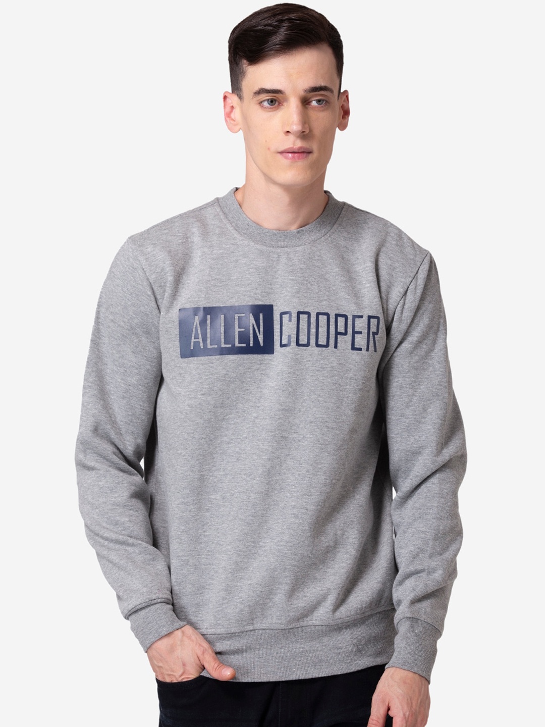 

Allen Cooper Men Grey Melange Printed Sweatshirt