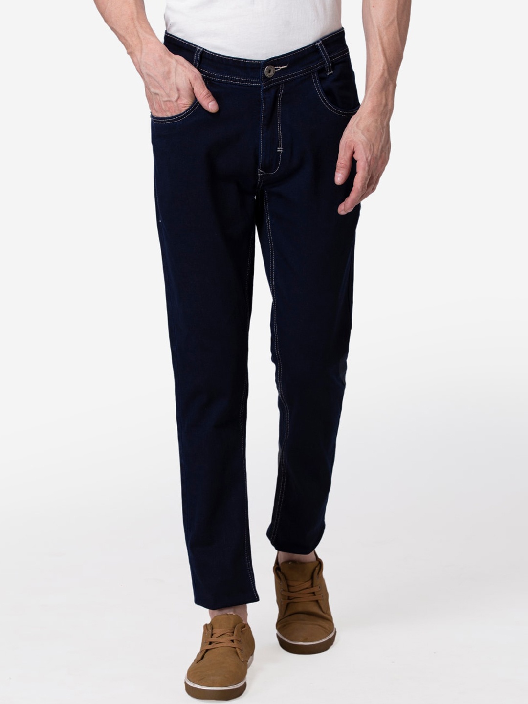 

Allen Cooper Men Navy Blue Low Distress Stretchable Jeans