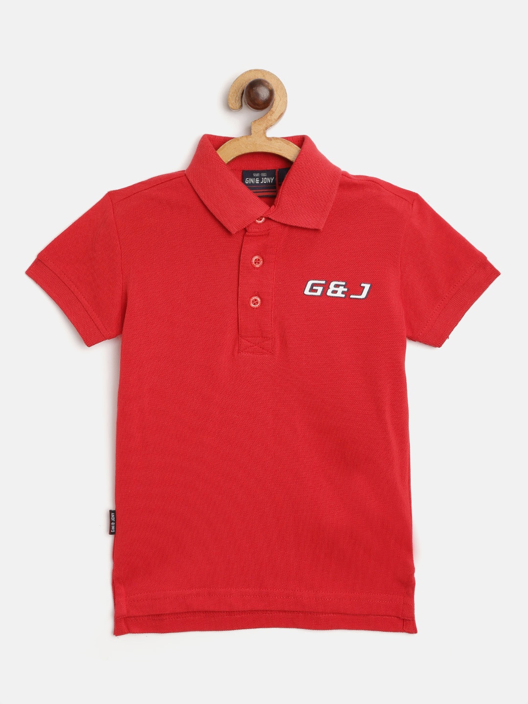 

Gini and Jony Boys Red Pure Cotton Brand Logo Detail Polo Collar T-shirt