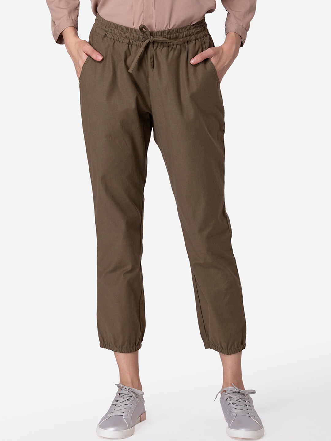 

Modriba Women Olive Green Smart Slim Fit Cotton Joggers