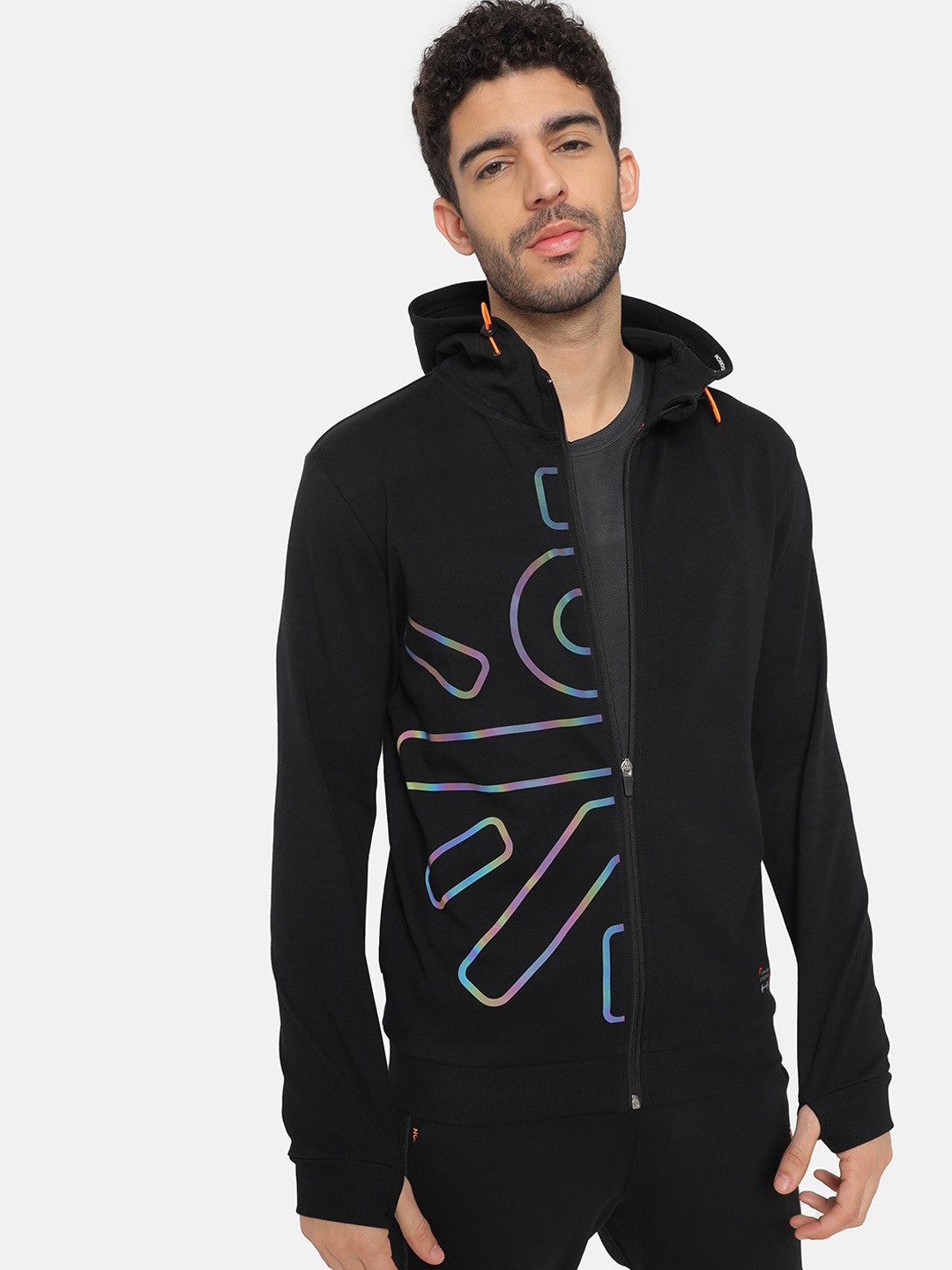 

Cultsport Men Black Printed Hooded Sweatshirt