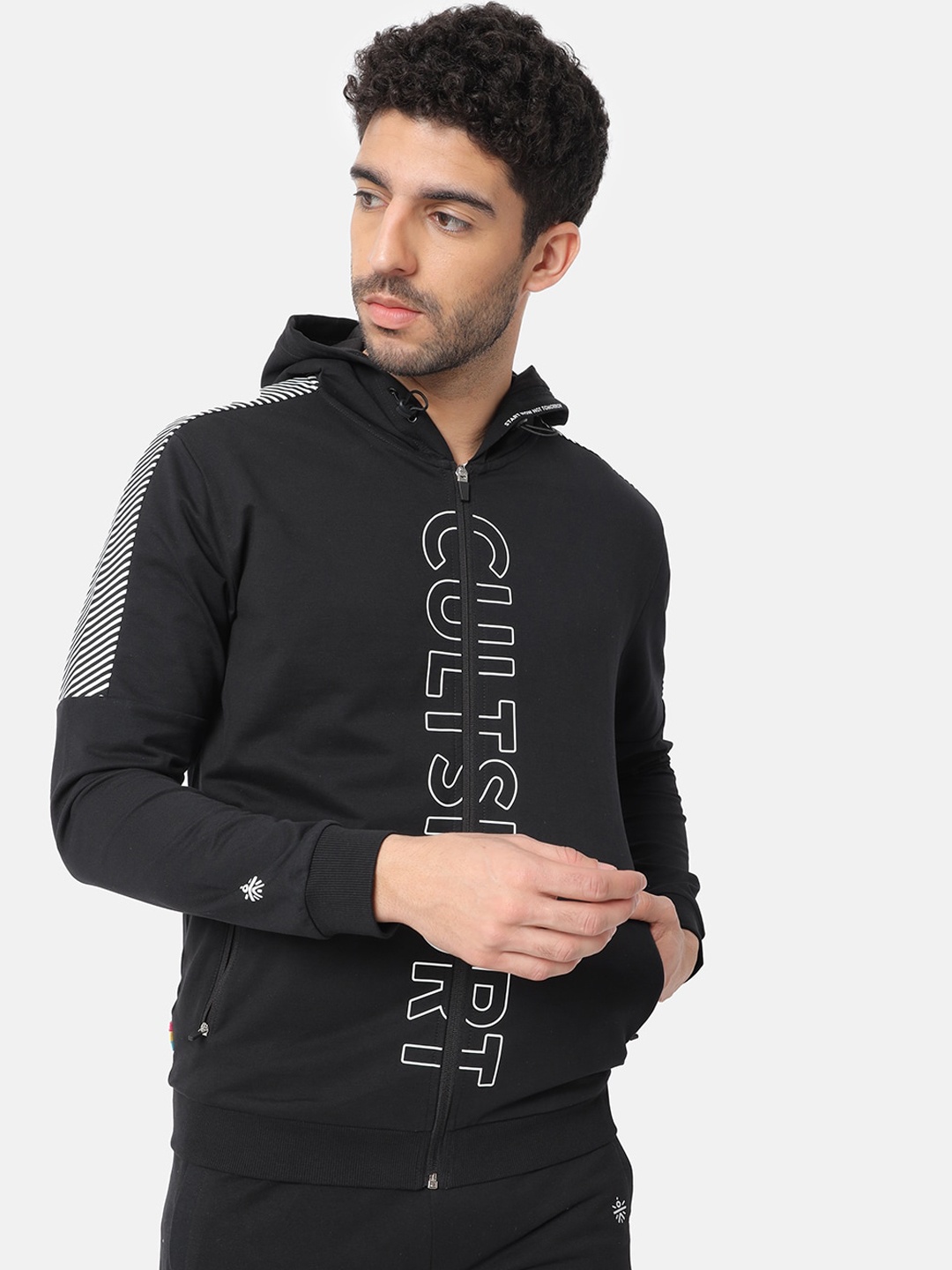 

CULT Men Black Printed Hooded Sweatshirt