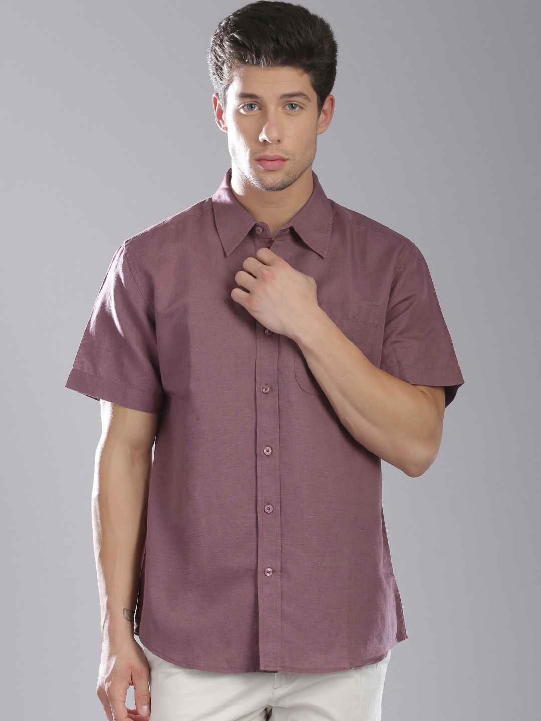 

Fabindia Men Purple Solid Casual Shirt