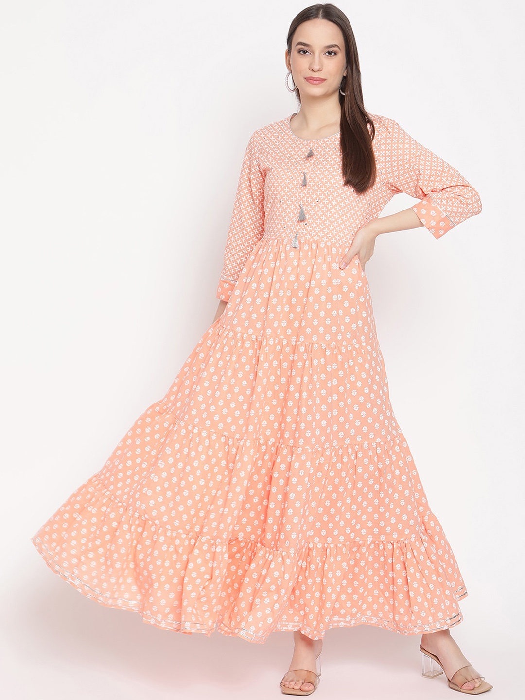 

Be Indi Peach-Coloured Ethnic Maxi Dress