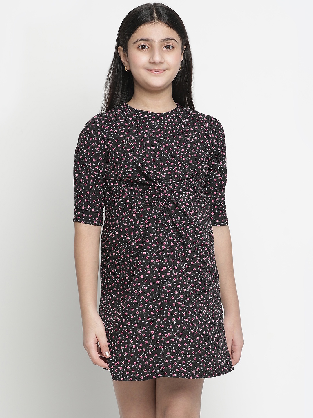 

Oxolloxo Maroon Floral Satin A-Line Dress
