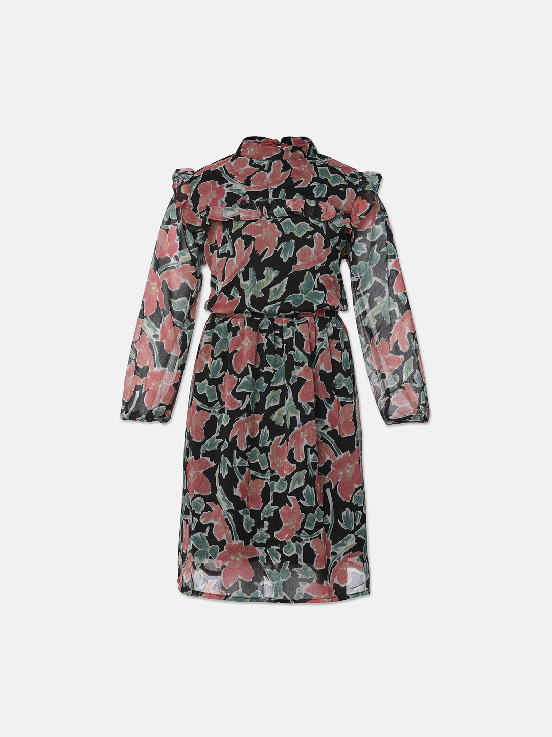 

Oxolloxo Black Floral Satin A-Line Dress