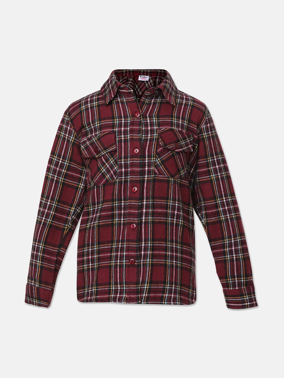 

Oxolloxo Girls Maroon Tartan Checks Opaque Checked Casual Shirt