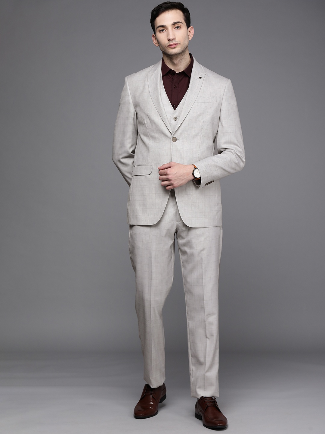 

Louis Philippe Gods & Kings Men Grey Checked Single-Breasted Formal Suit