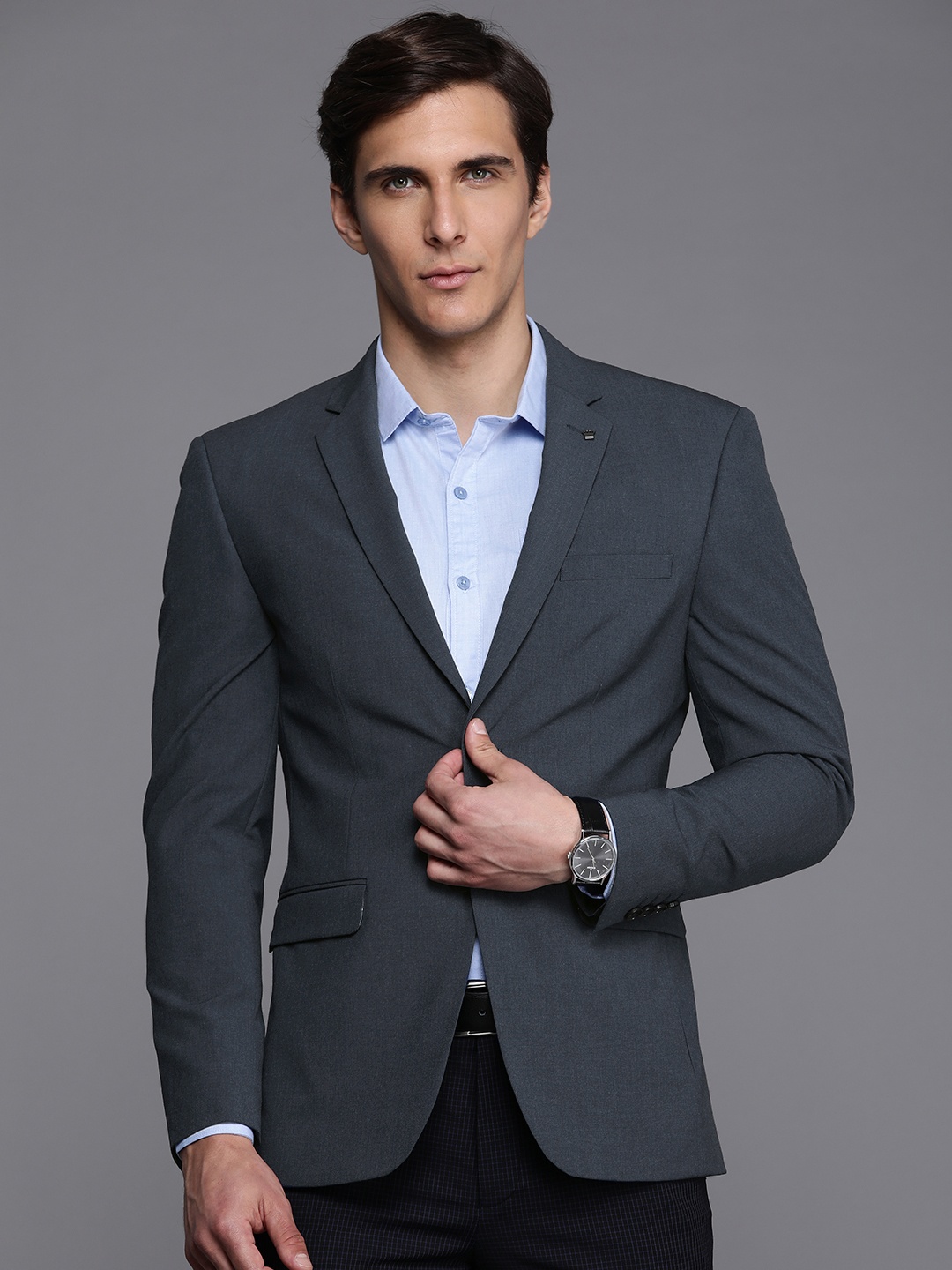 

Louis Philippe Men Blue Slim Fit Solid Single-Breasted Formal Blazer