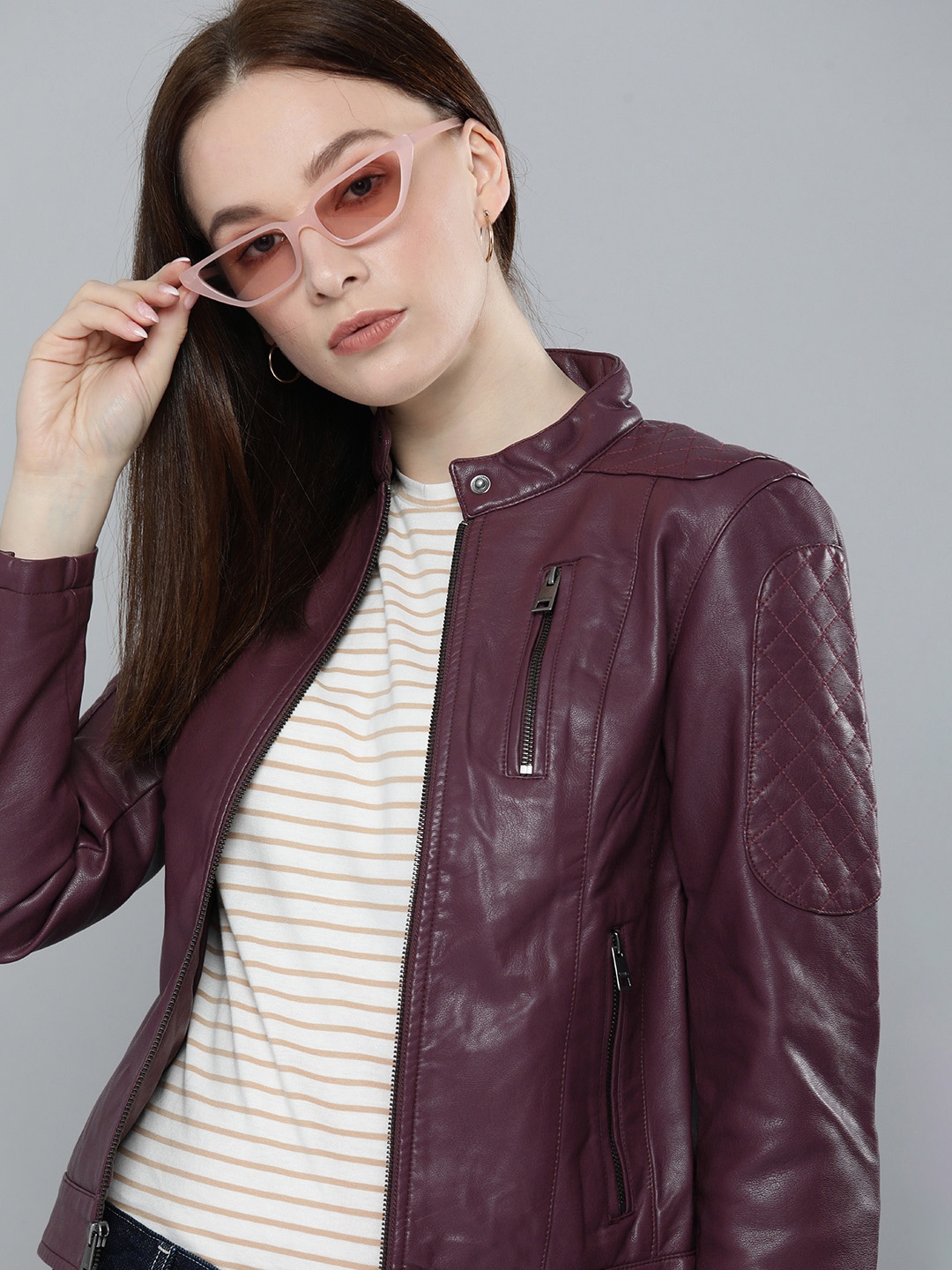 

Levis Women Purple Leather Jacket