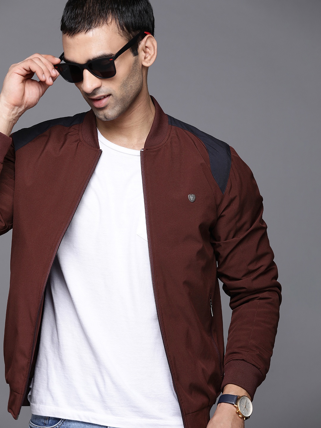 

Louis Philippe Men Maroon Solid Bomber Jacket