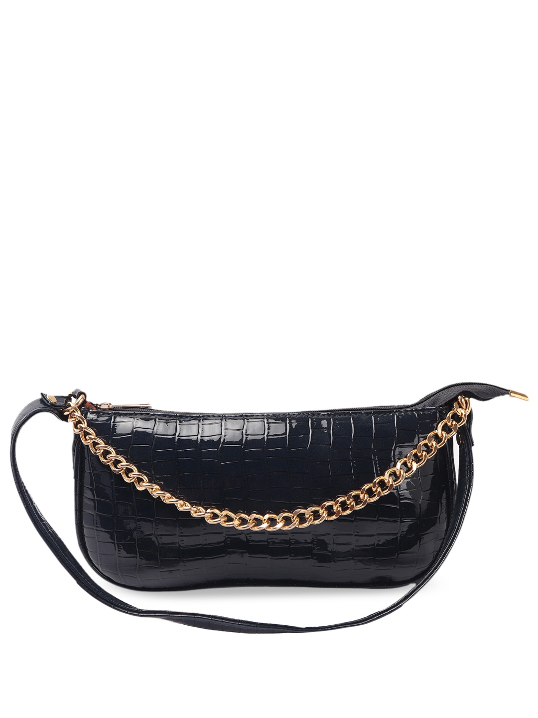 

Ratans Black Textured PU Structured Sling Bag with Quilted