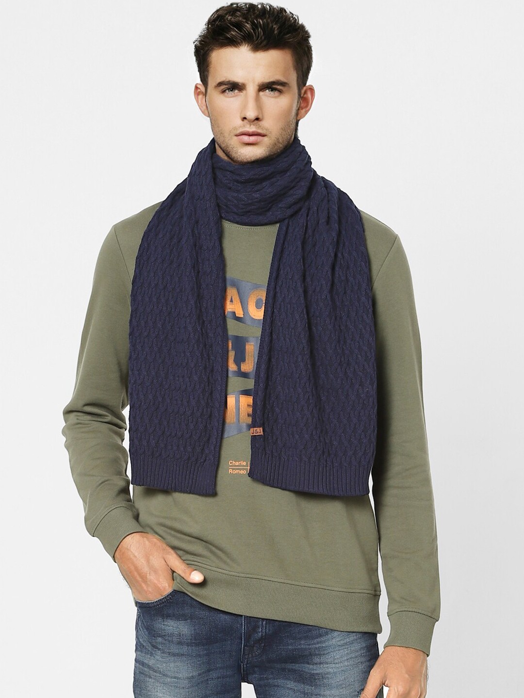 

Jack & Jones Men Navy Blue Self Design Scarf