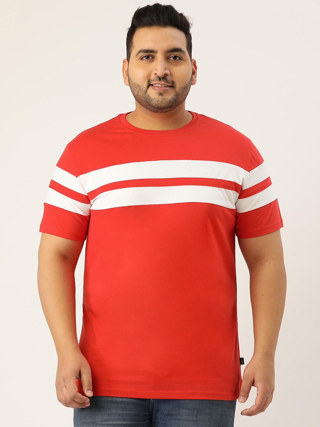 

Rodzen Plus Size Men Red & White Colourblocked T-shirt