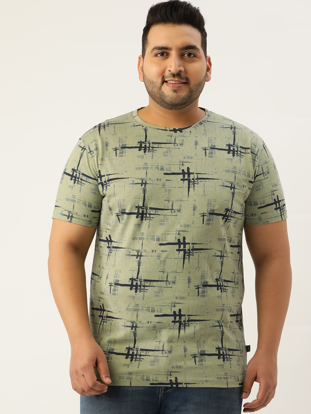 

Rodzen Plus Size Men Green Printed T-shirt