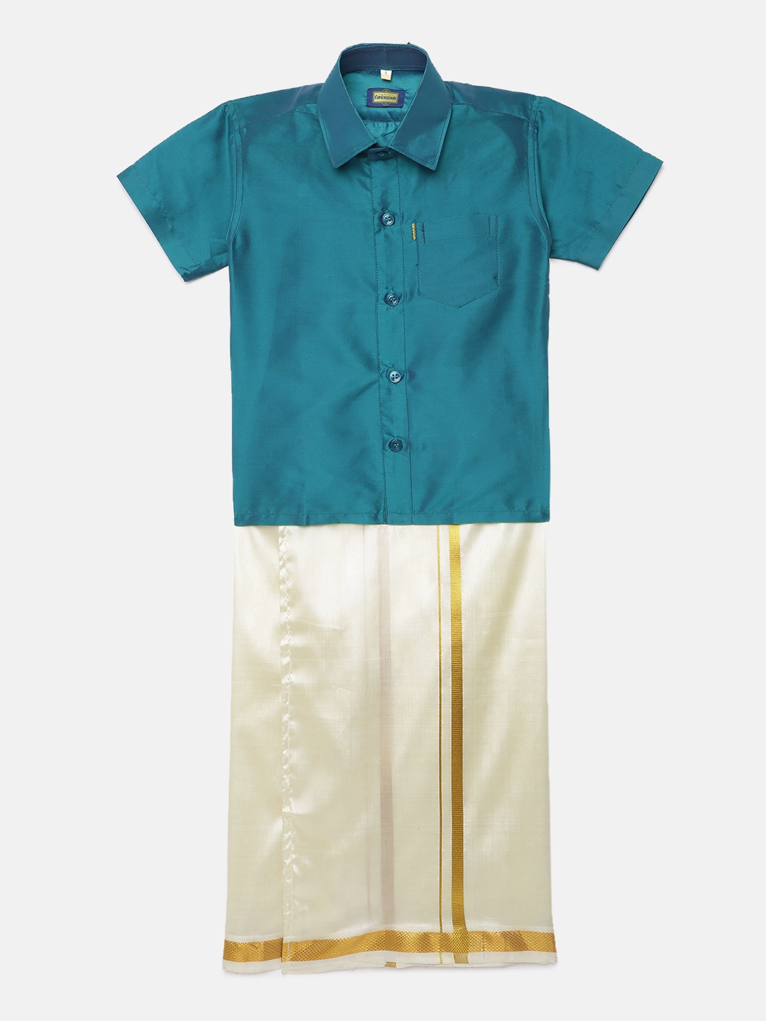 

Selvamagan boys Self - attaching strap Dhoti & Shirt Set, Purple
